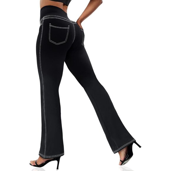 Women’s Bootcut Leggings with 4 Pockets Tummy Control High Waisted Yoga Pants - Picture 1 of 6